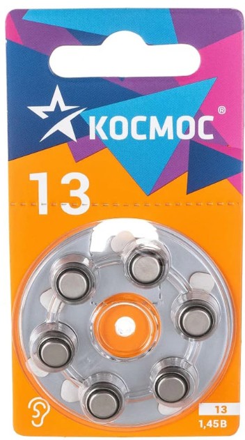 

Батарейка Космос KOCZA-13BL6 воздушно цинковая для слухового аппарата ZA13 (13, PR48, DA13, V13A) 1,45В 6 шт., KOCZA-13BL6