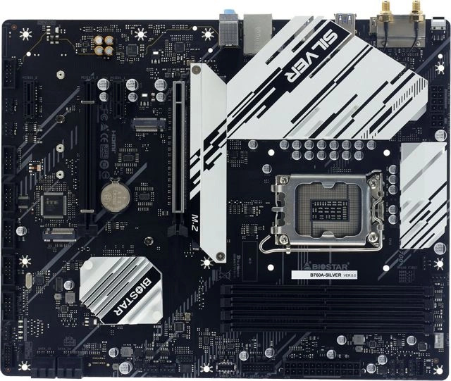 

Материнская плата ATX Biostar B760A-SILVER (LGA1700, 4*DDR5(4800), 4*SATA RAID, 3*M.2, 2*PCIe, 2.5Glan, VGA, HDMI, DP, 2*USB 2.0, 5*USB 3.1, USB Type-, B760A-SILVER