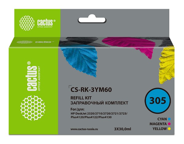 

Заправочный комплект Cactus CS-RK-3YM60 №305 многоцветный 3x30мл для HP DeskJet 2710/2120/2721/2722, CS-RK-3YM60