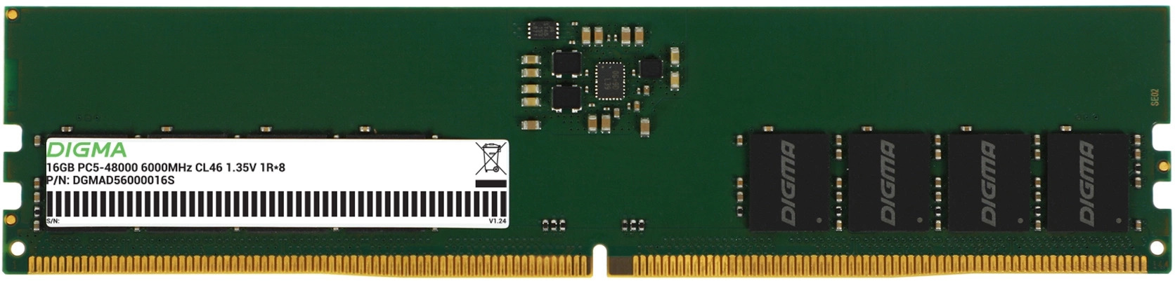 

Модуль памяти DDR5 16GB Digma DGMAD56000016S PC5-48000 6000MHz CL46 1.35V, DGMAD56000016S
