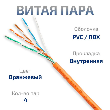 фото Кабель витая пара U/UTP 5e кат. 4 пары Cabeus UTP-4P-Cat.5e-SOLID-OR в Краснодаре