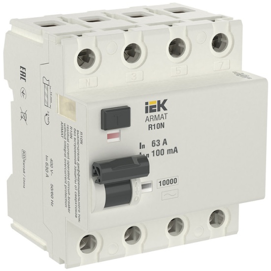 

Автомат дифференциальный IEK AR-R10N-4-063C100 ARMAT R10N 4P 63А 100мА тип AC, AR-R10N-4-063C100