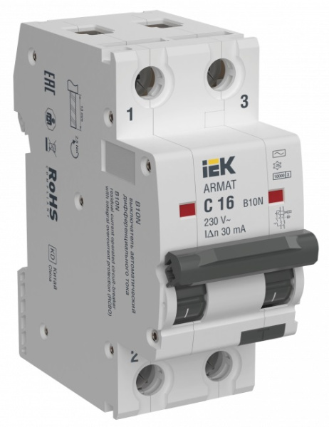 Изображение товара Автоматический выключатель дифференциальный ARMAT B10N 2 полюса 16 А