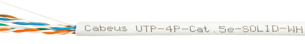 

Кабель витая пара U/UTP 5e кат. 4 пары Cabeus UTP-4P-Cat.5e-SOLID-WH 24AWG(0.51 мм), медь, одножильный (solid), внутренний, PVC, нг(A)-LS, белый, уп/3, UTP-4P-Cat.5e-SOLID-WH