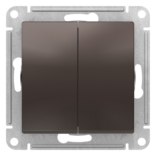

Переключатель Schneider Electric ATN000665 AtlasDesign, 2-клавишный, сх.6, 10АХ, механизм, мокко, ATN000665