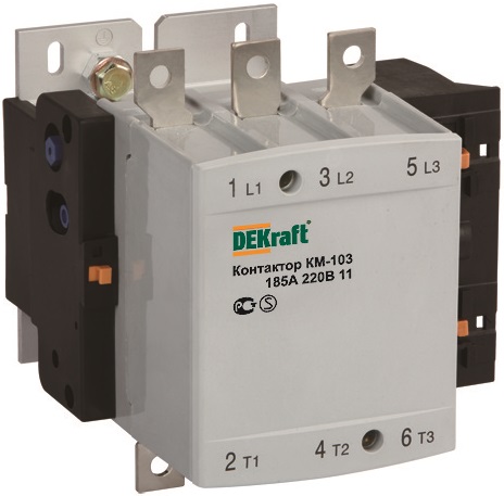

Контактор DEKraft 22155DEK 185А 380В АС3 1НО+1НЗ КМ-103, 22155DEK