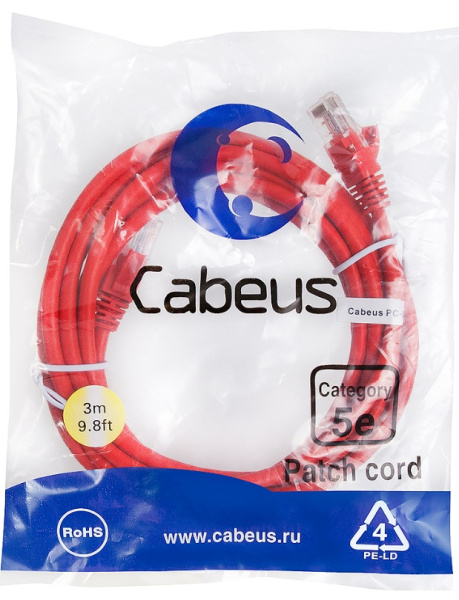 фото Кабель патч-корд U/UTP 5e кат. 3м Cabeus PC-UTP-RJ45-Cat.5e-3m-RD в Санкт-Петербургe