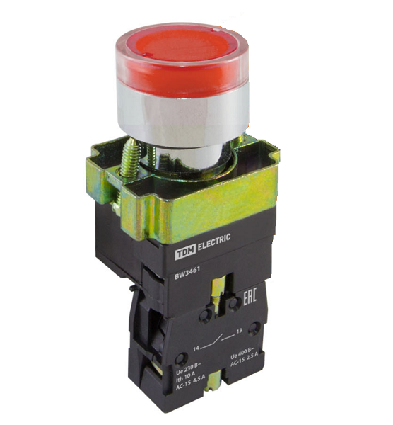 

Кнопка TDM SQ0704-0055 BW3461 с подсветкой красный 1з (упак. 10 шт), SQ0704-0055