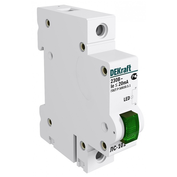 

Лампа сигнальная DEKraft 18004DEK на DIN-рейку 1P зеленая LED ЛС-101 220В, 18004DEK
