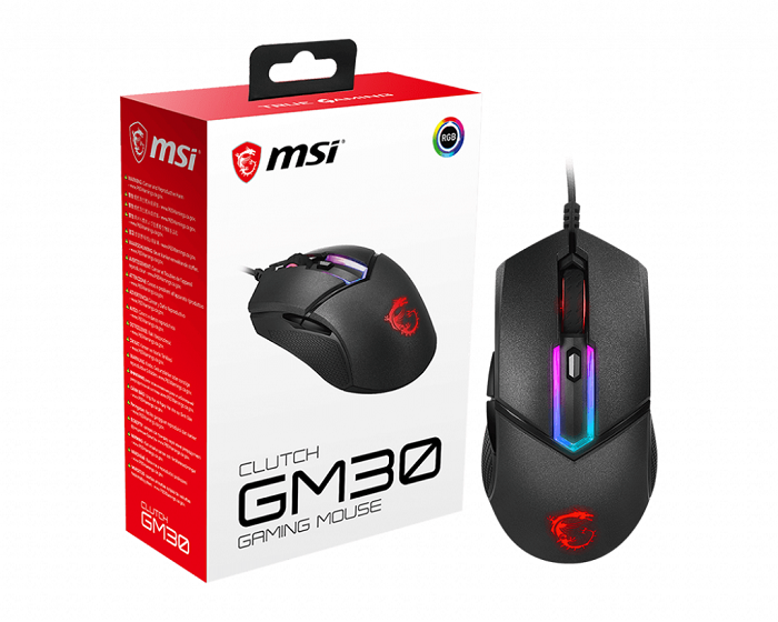 

Мышь MSI Clutch GM30 черный оптическая (6200dpi) USB2.0 (6but), Clutch GM30