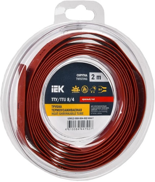 

Трубка термоусадочная IEK UDR12-008-004-002-K04-T ТТУ нг-LS 8/4 красная (2м/упак), UDR12-008-004-002-K04-T