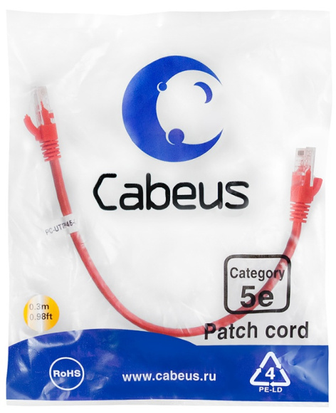фото Кабель патч-корд U/UTP 5e кат. 0.3м Cabeus PC-UTP-RJ45-Cat.5e-0.3m-RD-LSZH в Перми