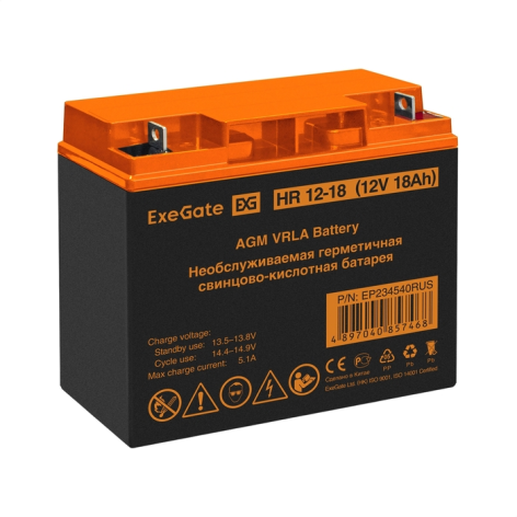Изображение товара Батарея Exegate HR 12-18 свинцово-кислотный аккумулятор AGM 12 В 18 Ач
