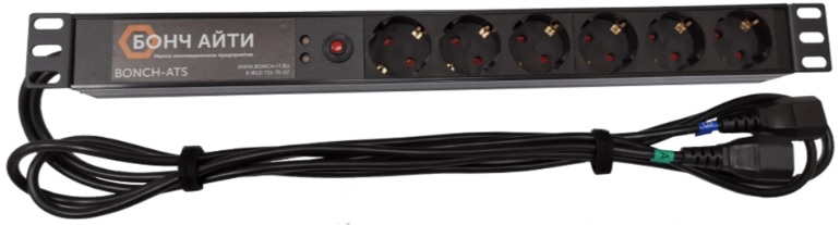 

Блок розеток Bonch BONCH-ATS/PDU 8A-6S-C14/C14 с функцией АВР , 1U, 220В, 8А, вход 2*C14, выход 6*Schuko, BONCH-ATS/PDU 8A-6S-C14/C14