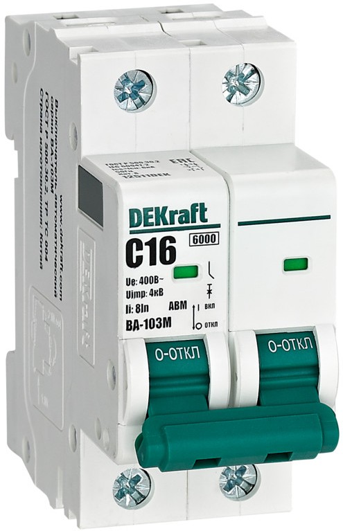 

Автоматический выключатель DEKraft 12511DEK без теплозащиты 2P 16А х-ка C 6кА ВА-103M, 12511DEK