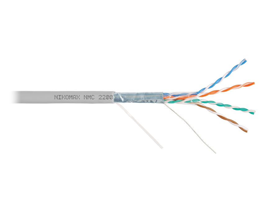 

Кабель витая пара F/UTP 5e кат. 4 пары NIKOMAX NMC 2200A-GY 24AWG(0.50 мм), медь, одножильный (solid), внутренний, PVC, серый, уп/305м, NMC 2200A-GY