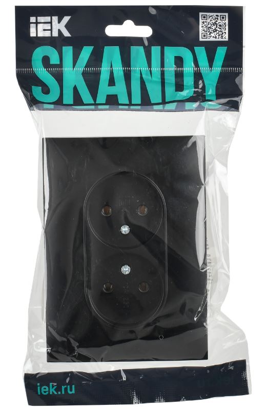 

Розетка двухместная без заземления в сборе IEK SK-R20-10-K02-F SKANDY без защитных шторок 10А SK-R10Bl черная, SK-R20-10-K02-F