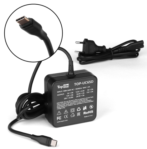 Изображение товара Адаптер питания TopOn TOP-UC65D с быстрой зарядкой