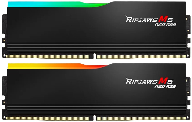 

Модуль памяти DDR5 64GB (2*32GB) G.Skill F5-6000J3636F32GX2-RM5NRK RIPJAWS M5 NEO RGB 6000MHz CL36 1.35V, F5-6000J3636F32GX2-RM5NRK