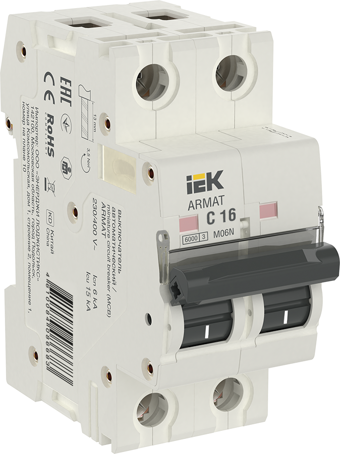 

Автоматический выключатель IEK AR-M06N-2-C016 ARMAT M06N 2P C 16А, AR-M06N-2-C016