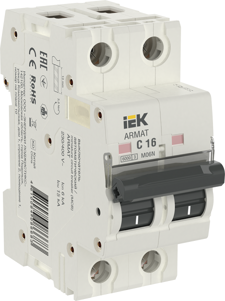 Изображение товара Автоматический выключатель IEK AR-M06N-2-C016 16A IP20 двухполюсный