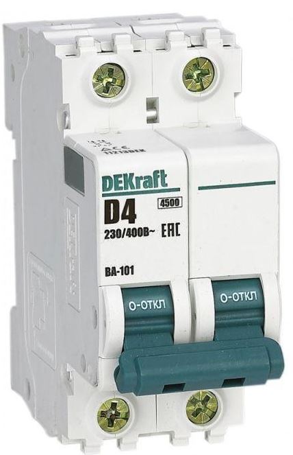 

Автоматический выключатель DEKraft 11213DEK 2Р 4А х-ка D ВА-101 4,5кА, 11213DEK
