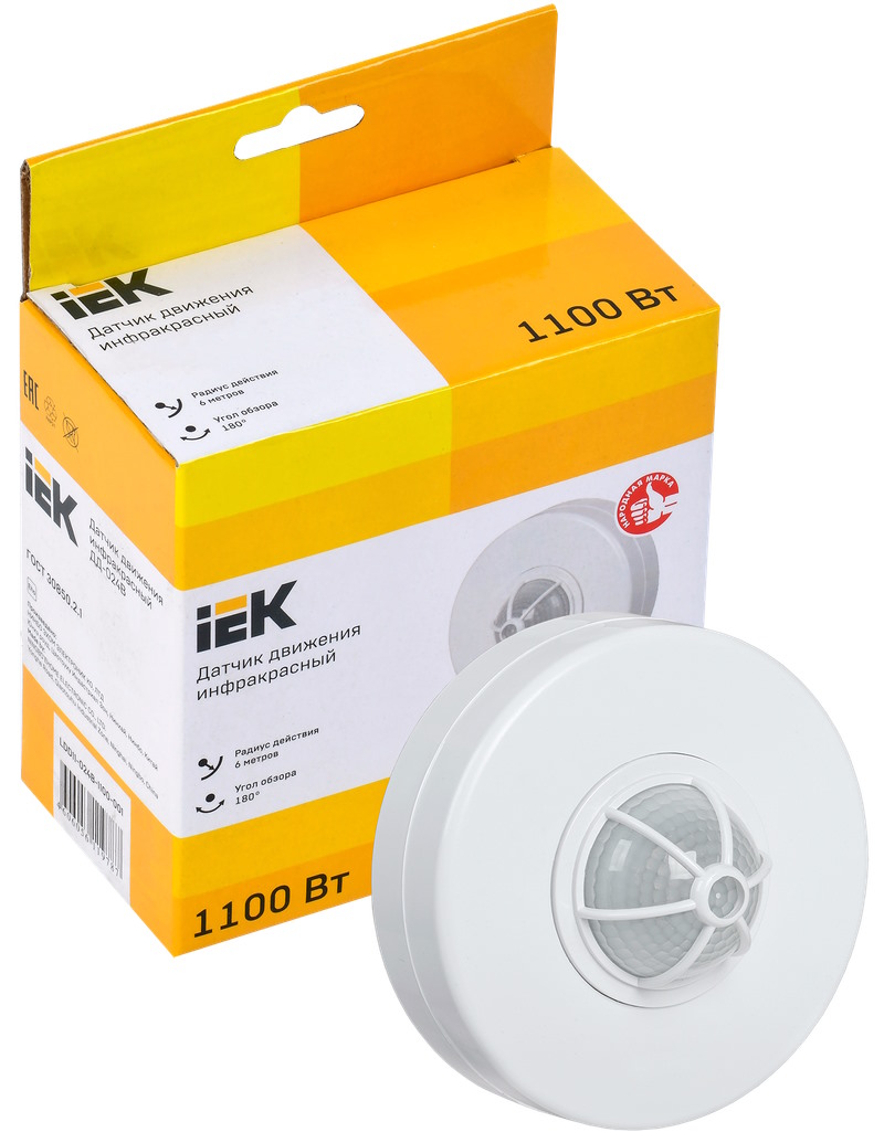 

Датчик движения IEK LDD11-024B-1100-001 ДД 024В белый, макс. нагрузка 1100Вт, угол обзора 180-360гр, дальность 6м, IP33,, LDD11-024B-1100-001