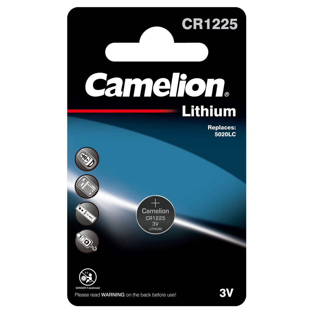 

Батарейка Camelion CR1225-BP1 CR1225, 3 В, 50 мА.ч, 1 шт в упаковке, CR1225-BP1