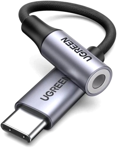 

Переходник UGREEN AV161 80154 USB-C to 3.5mm M/F в оболочке с оплёткой, 10см, цвет: серый космос, AV161