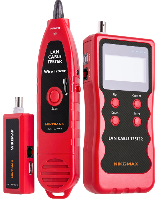 

Кабельный тестер NikoMax NMC-TED400TR с LCD дисплеем, UTP/STP, RJ45, RJ12, RJ11, BNC, USB, с функцией измерения длины и трассировкой кабелей, NMC-TED400TR