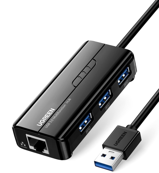 

Сетевой адаптер UGREEN 20265 USB 3.0 Hub with Gigabit Ethernet, черный, 20265