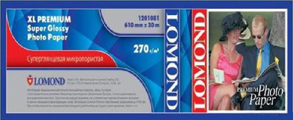 

Фотобумага Lomond 1201081 XL Premium Super Glossy Photo Paper, ролик 610мм*50,8 мм, 270 г/м2, 30 метров., 1201081