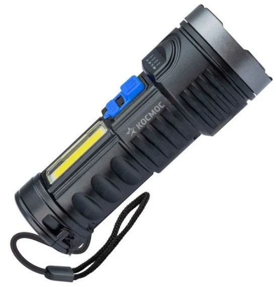 

Фонарь Космос KOS115Lit ручной аккум/3ВтLED+3ВтCOB/Li-ion 18650 1200mAh/ABS-пл/индикатор/USB-шнур, KOS115Lit