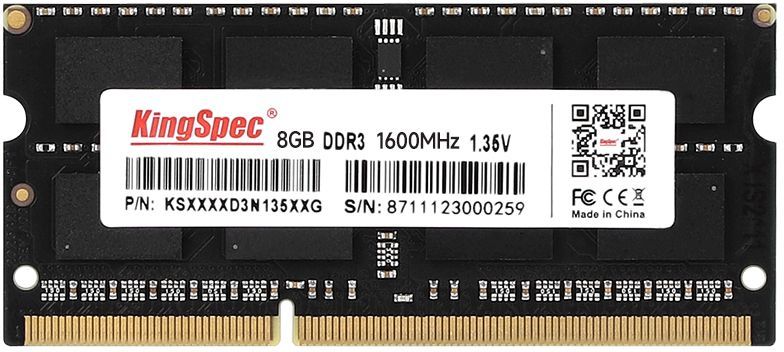 

Модуль памяти SODIMM DDR3 8GB KINGSPEC KS1600D3N13508G 1600MHz PC3-12800 CL11 204-pin 1.35В RTL, KS1600D3N13508G
