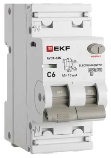 

Автомат дифференциальный EKF D63N26MA6C10 АВДТ-63N 1P+N 6А (C) 10мА (A) эл-мех 6кА PROXIMA, D63N26MA6C10