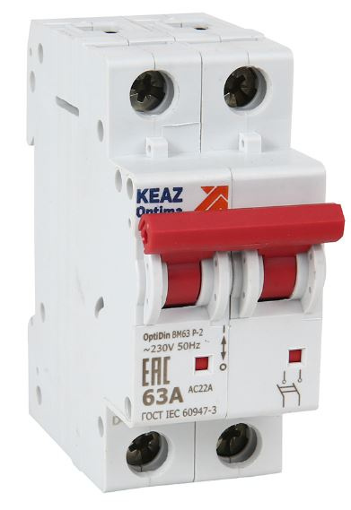 Изображение товара Рубильник КЭАЗ 103894 2-полюсный выключатель нагрузки 63 А серия OptiDin