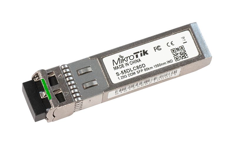 

Трансивер Mikrotik S-55DLC80D 1.25Гбит/с, дальностью связи до 80 КМ. длина волны 1550 НМ, S-55DLC80D