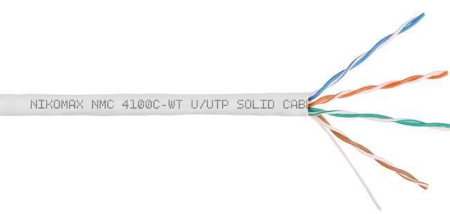 

Кабель витая пара U/UTP 5e кат. 4 пары NIKOMAX NMC 4100C-WT 24AWG(0.51 мм), медь, одножильный (solid), внутренний, полимерный материал, нг(A)-HF, белы, NMC 4100C-WT
