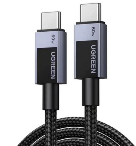 Изображение товара UGREEN L524 кабель USB-C 2.0, тканевая оплетка, 0.5 м, серый, черный