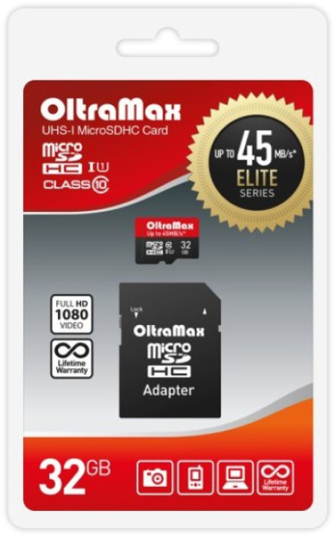 фото Карта памяти MicroSDHC 32GB OltraMax OM032GCSDHC10UHS-1-ElU1 в Челябинске