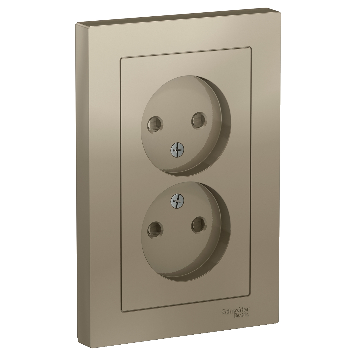 

Розетка Schneider Electric ATN000522 AtlasDesign, двойная, без заземления, со шторками, 16А, в сборе, шампань, ATN000522