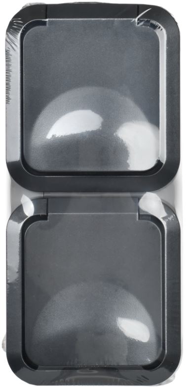 

Розетка двухместная с заземлением IEK TS-R26-16-55-V-K53 TORS вертикальная, с крышкой 16А IP55 TS132, графит, TS-R26-16-55-V-K53