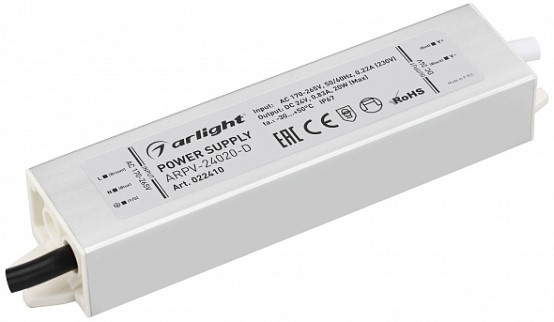 

Блок питания Arlight ARPV-24020-D 022410 24V, 0.8A, 20W, IP67, металл, ARPV-24020-D