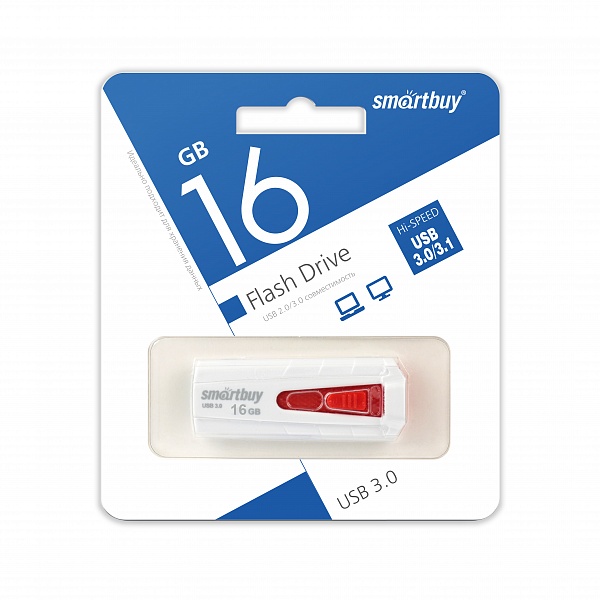 

Накопитель USB 3.0 16GB SmartBuy SB16GBIR-W3 Iron белый/красный, SB16GBIR-W3