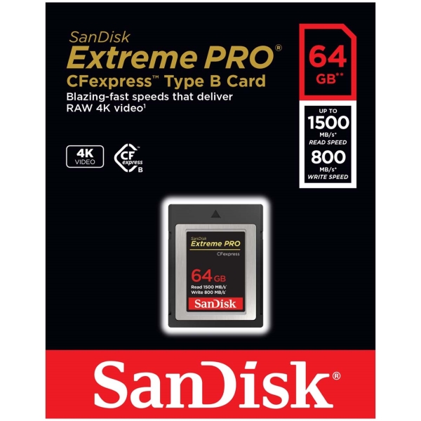 

Карта памяти 64GB SanDisk SDCFE-064G-GN4NN Extreme PRO CFexpress Type B 1500/800MB/s, SDCFE-064G-GN4NN