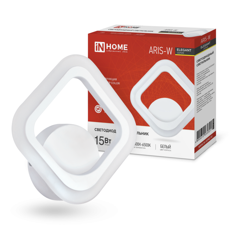 

Светильник светодиодный IN HOME 4690612035321 ELEGANT ARIS-15W 15Вт 3000-6500К 1200лм 230В STEP COLOR, белый, 4690612035321