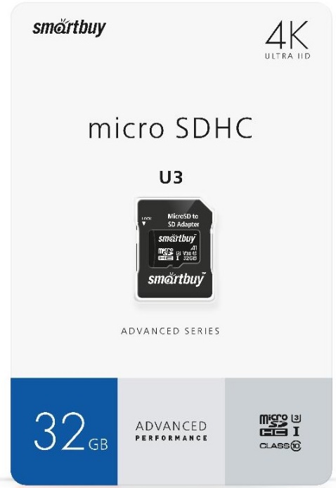 

Карта памяти MicroSDHC 32GB SmartBuy SB32GBSDHCU3 Class 10 U3, SB32GBSDHCU3