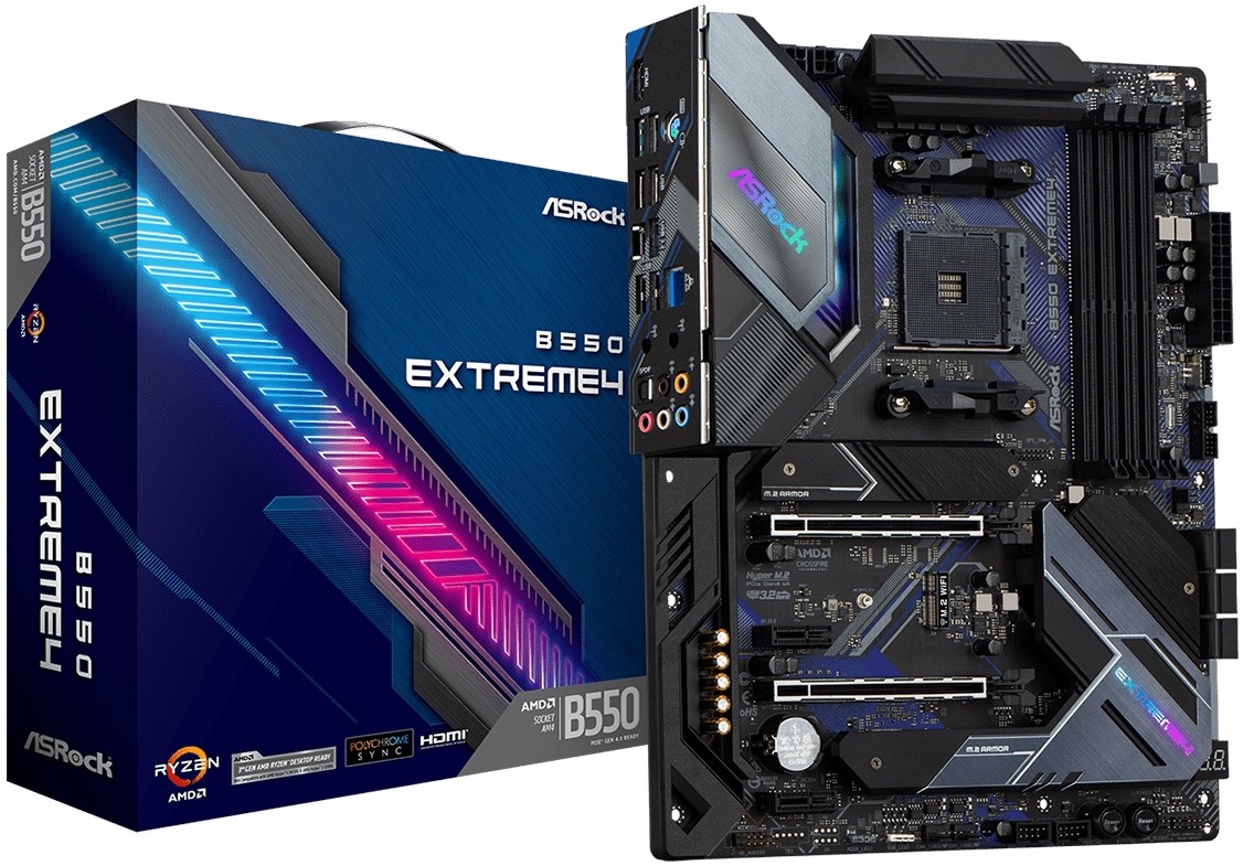 

Материнская плата ATX ASRock B550 EXTREME4 (AM4, AMD B550, 4*DDR4(3200), 6*SATA 6G RAID, 2*M.2, 4*PCIE, 7.1CH, 2.5Glan, 5*USB 3.2/2*USB Type-C, HDMI), B550 EXTREME4
