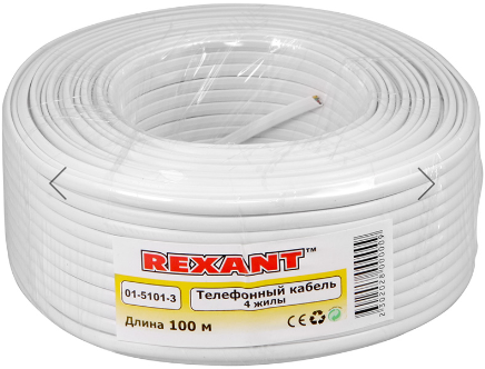 

Кабель Rexant 01-5101-3 телефонный ШТЛП 4 жилы CCA, белый, 100м, 01-5101-3