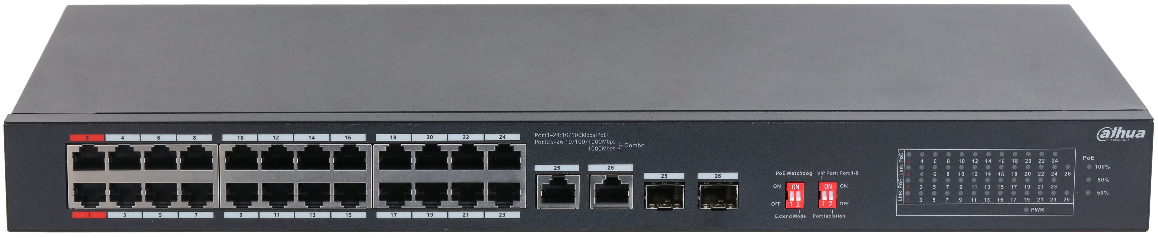 

Коммутатор Dahua DH-S3226-24ET-240 24-портовый неуправляемый с РоЕ, DH-S3226-24ET-240